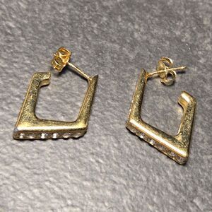 Diamond Shape Gold Stud Sterling Silver Earrings